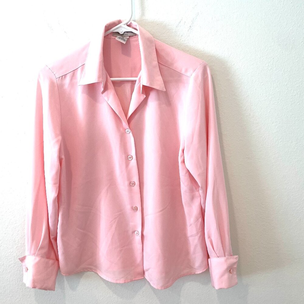 Notations Women's Button Down Cuffed Sleeves Blouse  Pink.  Size: PM